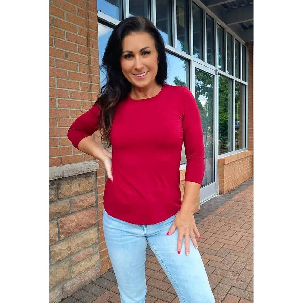 NEW PURE ESSENCE round neck 3/4 sleeve top in poppy